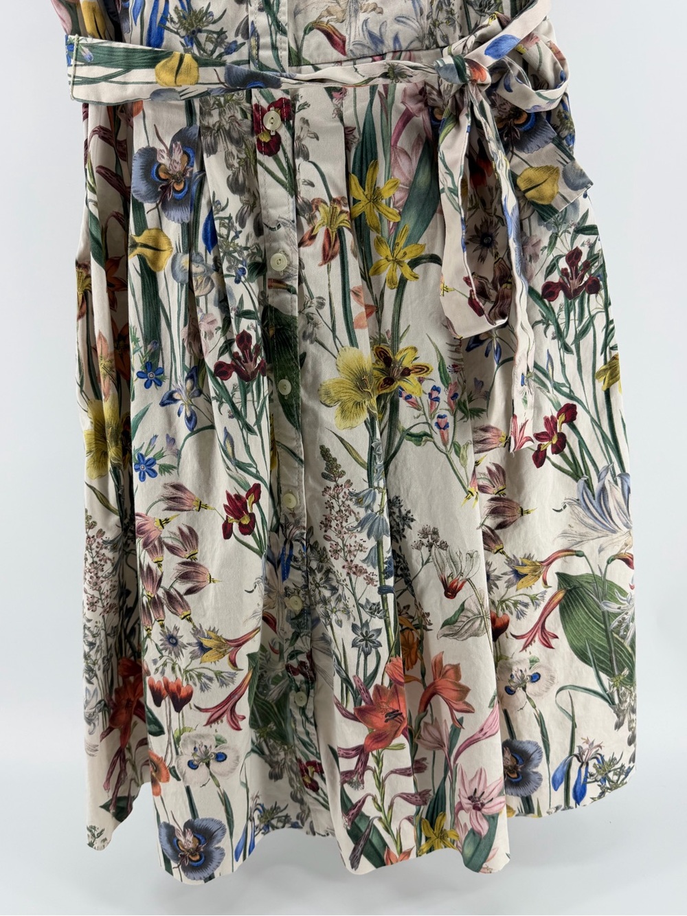 Talbots Cream Floral Midi Sleeveless Tie Waist Cotton Shirt Dress, Women's 8 - Picture 3 of 10